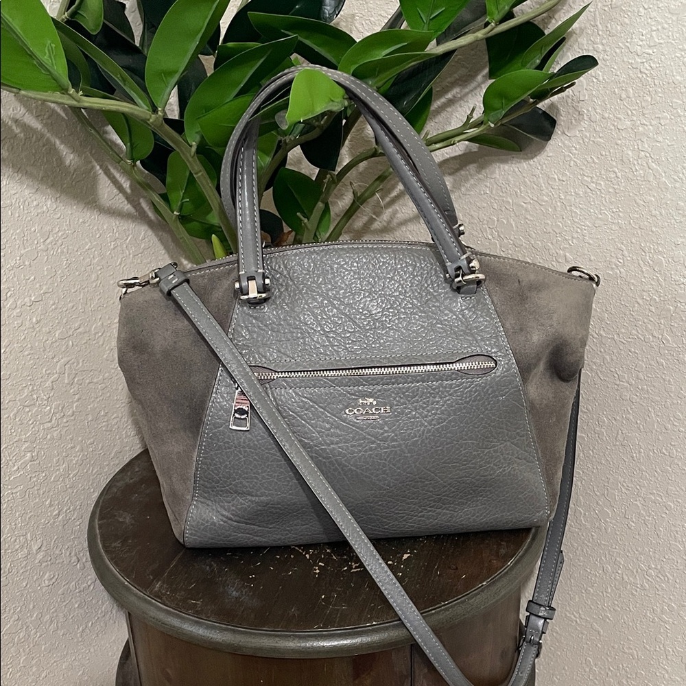 Coach Gray Leather and Suede Satchel